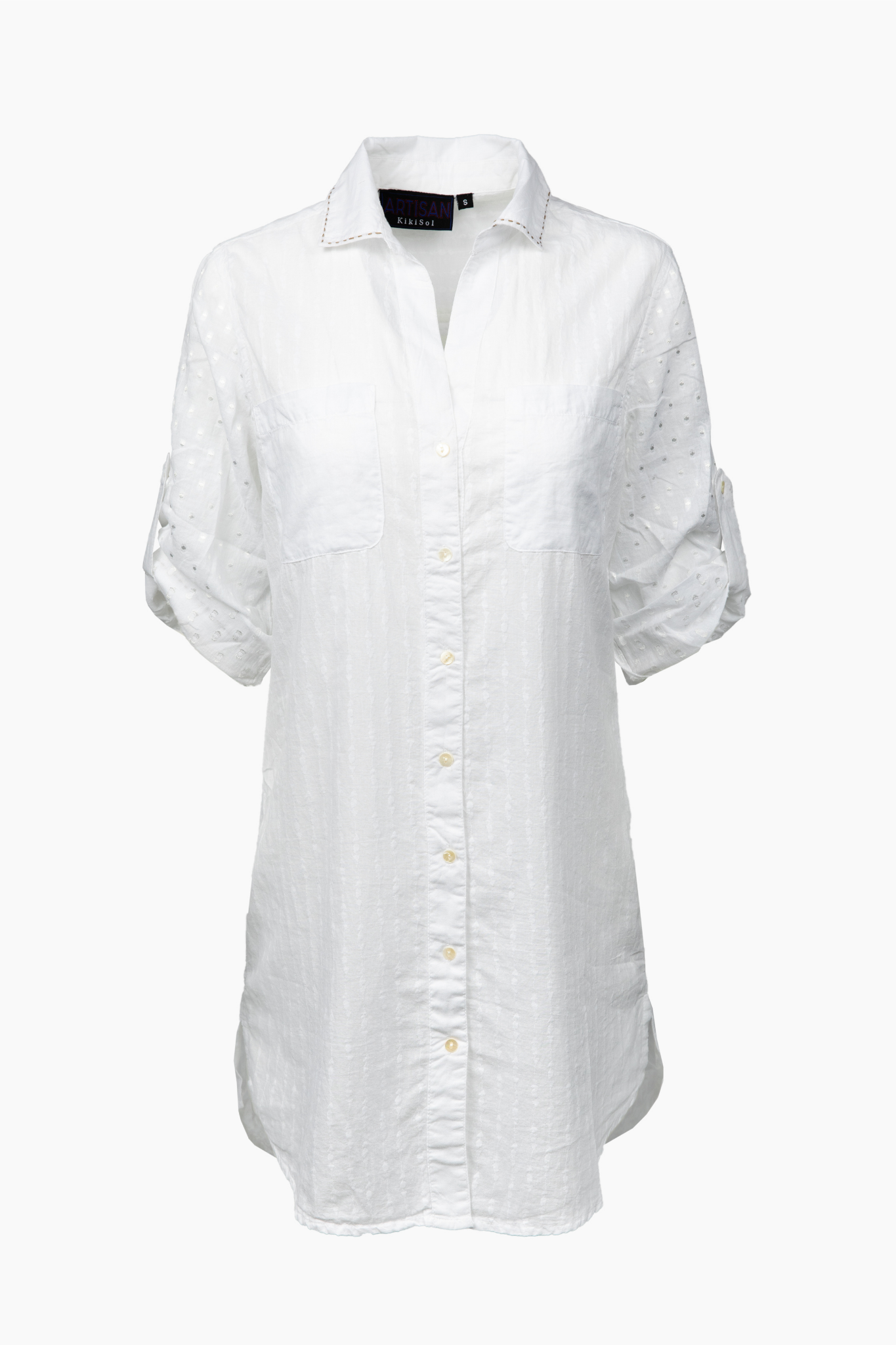 White Textured Shirt Dress