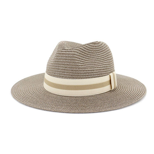 Straw hat, Women Beach Hat with Two Tone Wide Belt